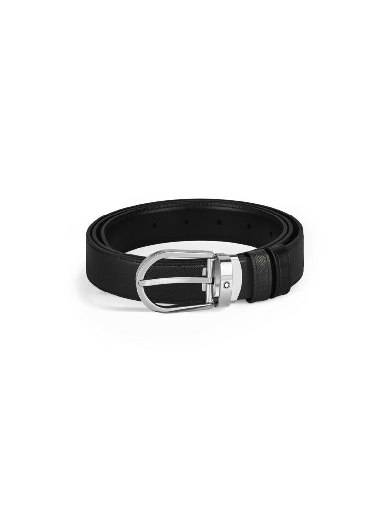 Ceinture réversible en cuir noir/noir 30 mm avec boucle en fer à cheval