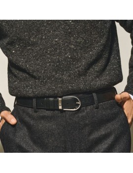 Ceinture réversible en cuir noir/noir 30 mm avec boucle en fer à cheval