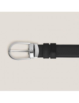 Ceinture réversible en cuir noir/noir 30 mm avec boucle en fer à cheval