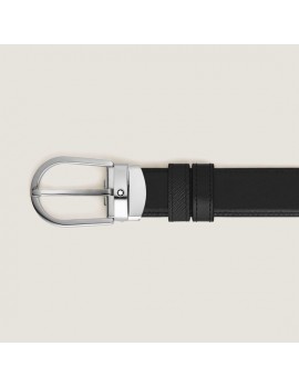 Ceinture réversible en cuir noir/noir 30 mm avec boucle en fer à cheval