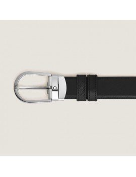 Ceinture réversible en cuir noir/noir 30 mm avec boucle en fer à cheval