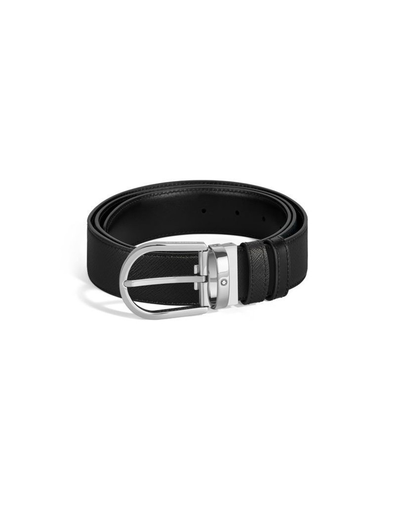 Ceinture réversible en cuir noir/noir 35 mm avec boucle en fer à cheval