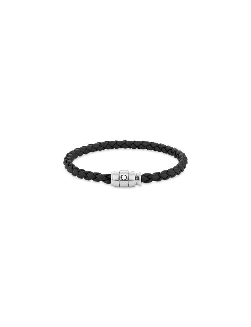 Bracelet Acier 3 anneaux Collection Meisterstuck en Cuir Noir (L)