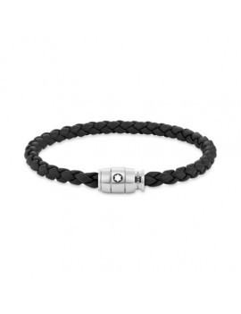 Bracelet Acier 3 anneaux Collection Meisterstuck en Cuir Noir (L)