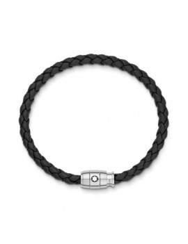 Bracelet Acier 3 anneaux Collection Meisterstuck en Cuir Noir (L)