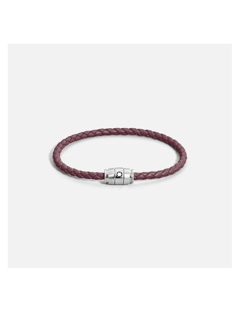 Bracelet acier 3 anneaux Collection Meisterstück en cuir cassis (M)
