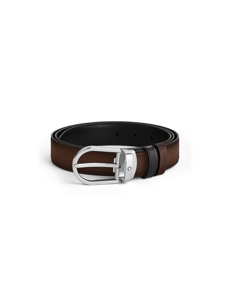 Ceinture réversible en cuir marron/noir de 30 mm avec boucle en fer à cheval