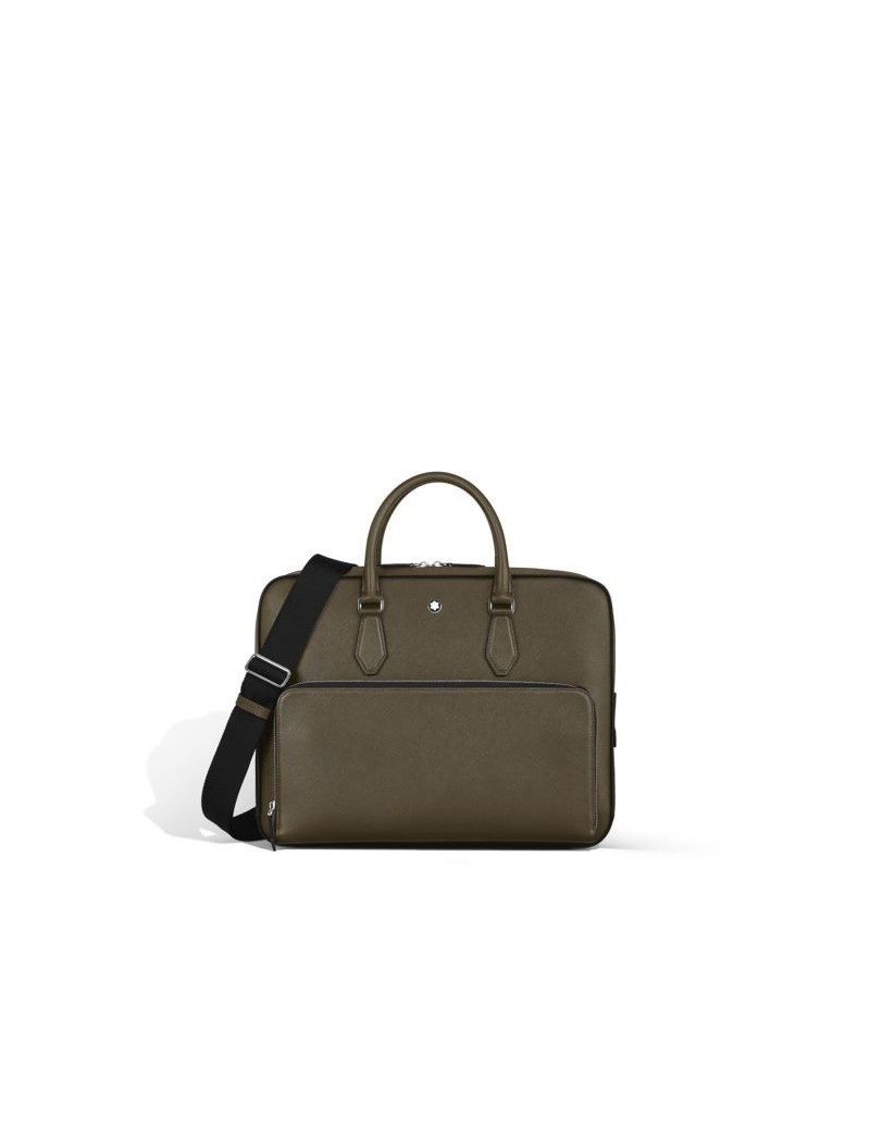 Porte-documents Moyen Format avec Poche en Cuir Sartorial Kaki