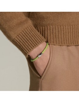 Bracelet acier 3 anneaux Collection Meisterstück en cuir vert citron (M)