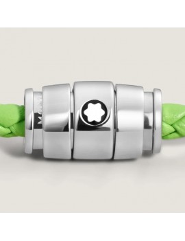 Bracelet acier 3 anneaux Collection Meisterstück en cuir vert citron (M)