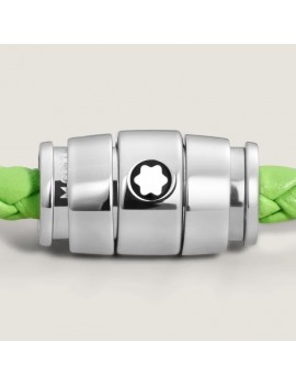 Bracelet acier 3 anneaux Collection Meisterstück en cuir vert citron (M)
