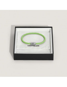 Bracelet acier 3 anneaux Collection Meisterstück en cuir vert citron (M)